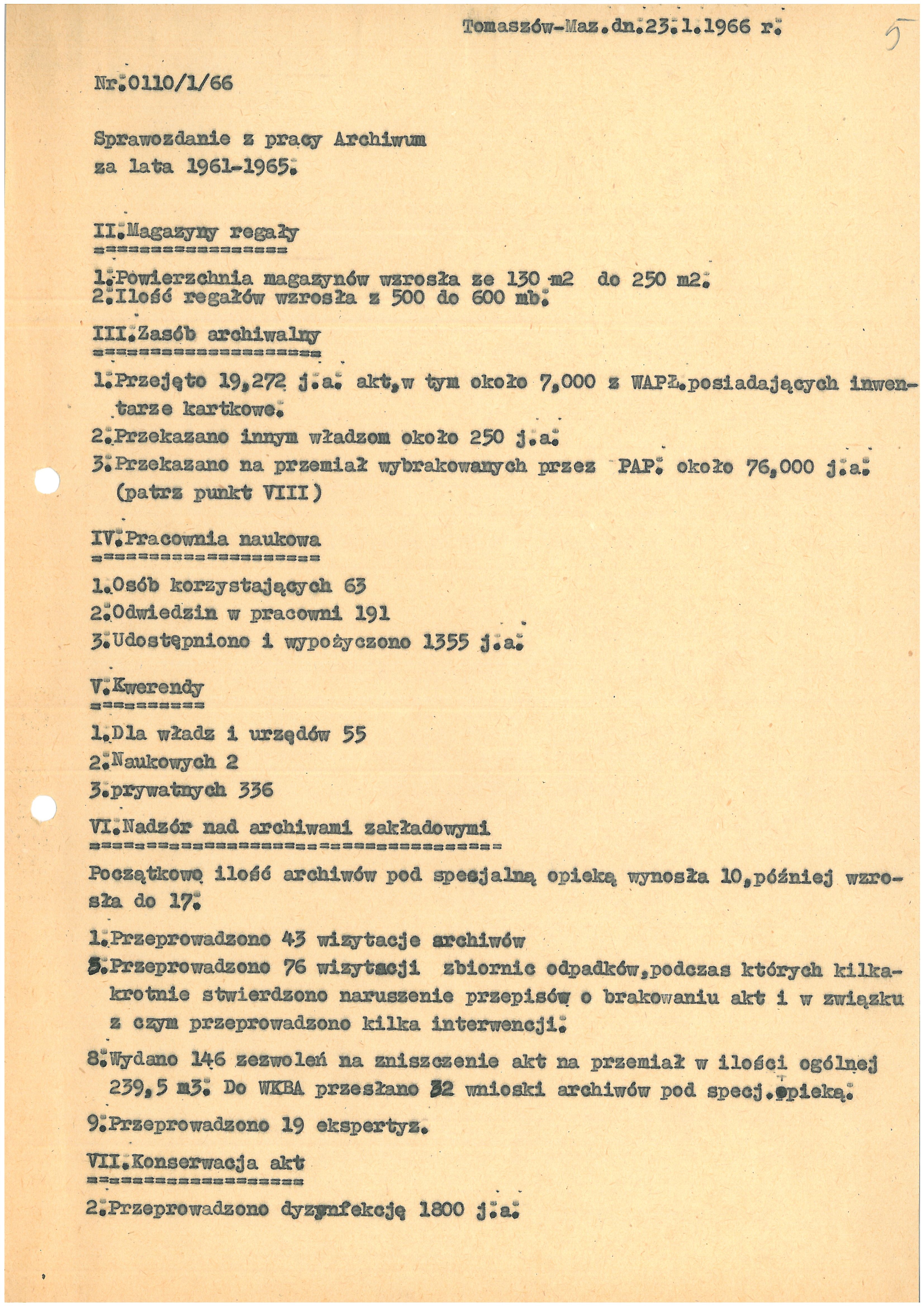 Sprawozdanie z działalności za lata 1961-1965